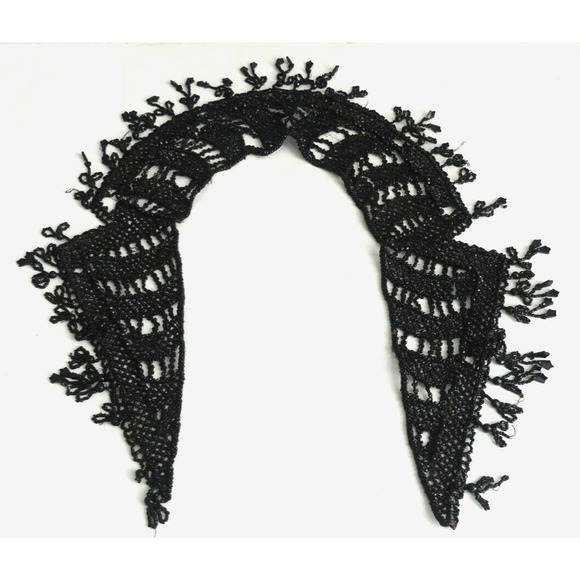 Large Antique Victorian Hand Beaded Collar Adornments Black Fringe Vtg Mourning - Picture 1 of 10